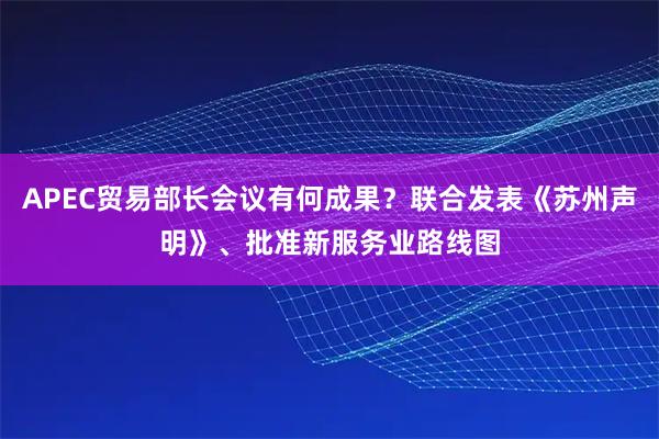 APEC贸易部长会议有何成果？联合发表《苏州声明》、批准新服务业路线图